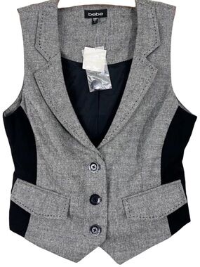 bebe Gray Tweed Vest with Black Side Panels